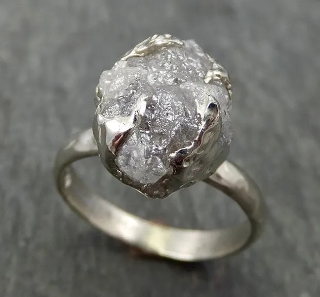 rough diamond engagement ring raw 14k white gold ring wedding diamond solitaire rough diamond ring byangeline 0703 Alternative Engagement