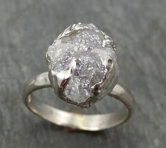 rough diamond engagement ring raw 14k white gold ring wedding diamond solitaire rough diamond ring byangeline 0703 Alternative Engagement