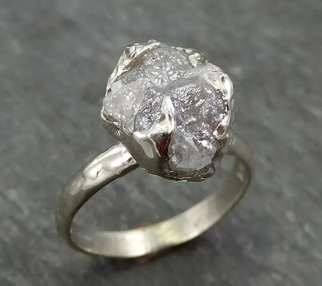 rough diamond engagement ring raw 14k white gold ring wedding diamond solitaire rough diamond ring byangeline 0703 Alternative Engagement