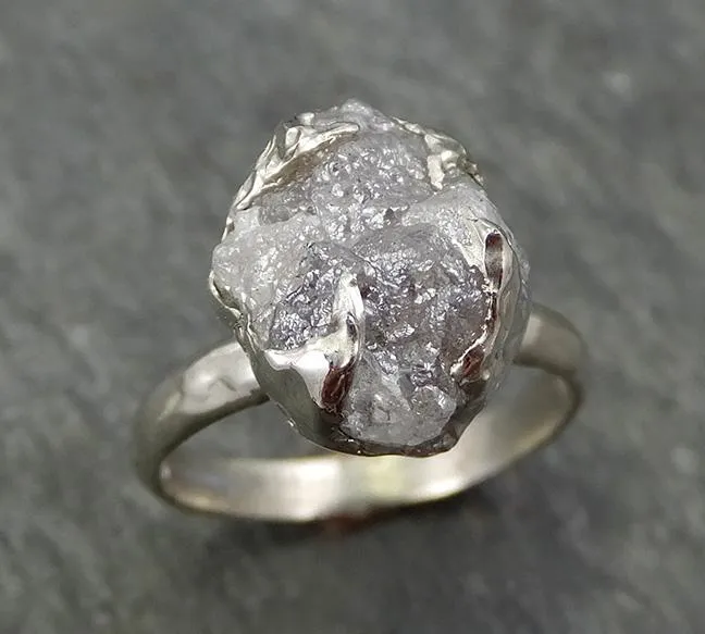 rough diamond engagement ring raw 14k white gold ring wedding diamond solitaire rough diamond ring byangeline 0703 Alternative Engagement