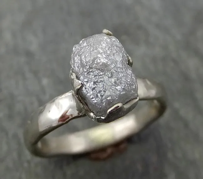 rough diamond engagement ring raw 14k white gold ring wedding diamond solitaire rough diamond ring byangeline 0707 Alternative Engagement