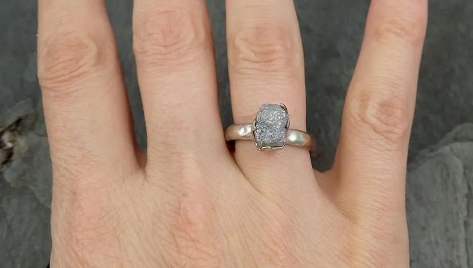 rough diamond engagement ring raw 14k white gold ring wedding diamond solitaire rough diamond ring byangeline 0707 Alternative Engagement