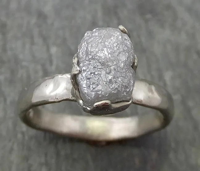 rough diamond engagement ring raw 14k white gold ring wedding diamond solitaire rough diamond ring byangeline 0707 Alternative Engagement