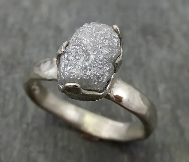 rough diamond engagement ring raw 14k white gold ring wedding diamond solitaire rough diamond ring byangeline 0707 Alternative Engagement