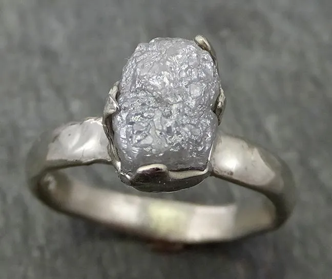 rough diamond engagement ring raw 14k white gold ring wedding diamond solitaire rough diamond ring byangeline 0707 Alternative Engagement