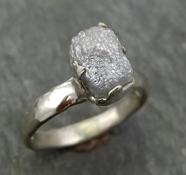 rough diamond engagement ring raw 14k white gold ring wedding diamond solitaire rough diamond ring byangeline 0707 Alternative Engagement