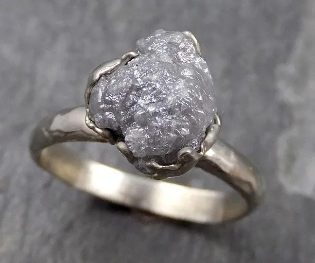 rough diamond engagement ring raw 14k white gold ring wedding diamond solitaire rough diamond ring byangeline 0768 Alternative Engagement