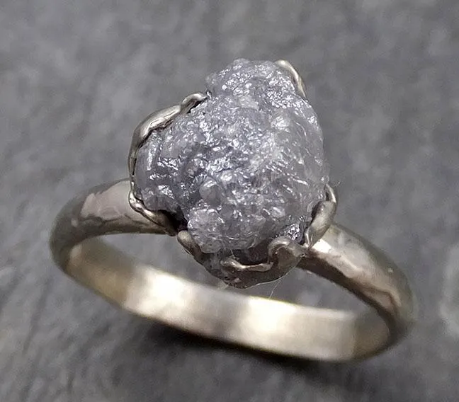 rough diamond engagement ring raw 14k white gold ring wedding diamond solitaire rough diamond ring byangeline 0768 Alternative Engagement