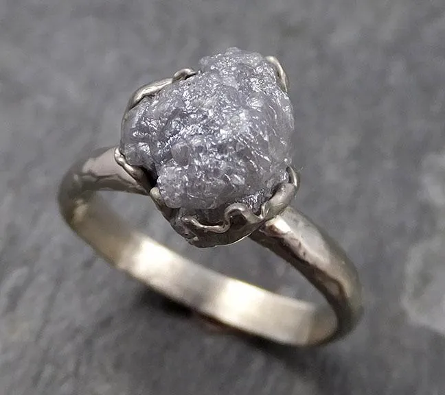 rough diamond engagement ring raw 14k white gold ring wedding diamond solitaire rough diamond ring byangeline 0768 Alternative Engagement