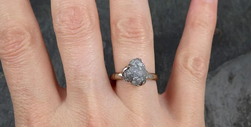 rough diamond engagement ring raw 14k white gold ring wedding diamond solitaire rough diamond ring byangeline 0768 Alternative Engagement