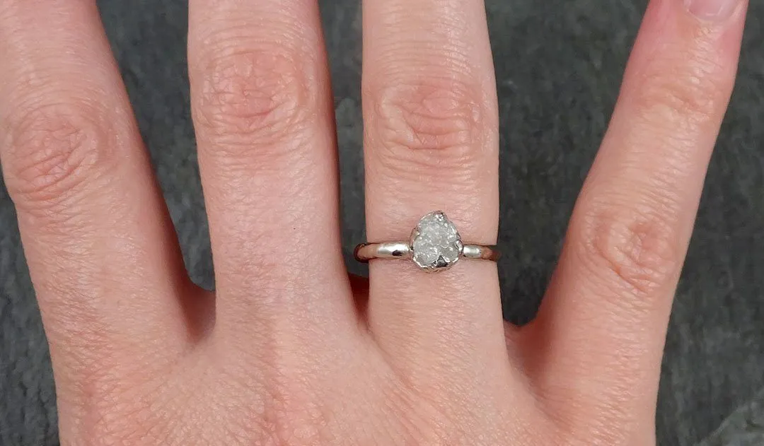 rough diamond engagement ring raw 14k white gold ring wedding diamond solitaire rough diamond ring byangeline 1112 Alternative Engagement