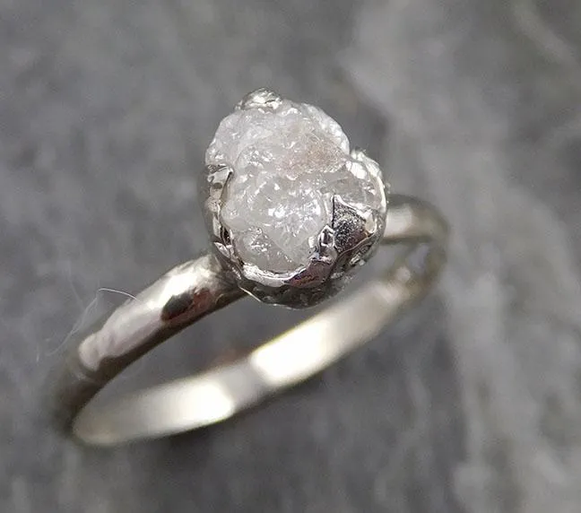 rough diamond engagement ring raw 14k white gold ring wedding diamond solitaire rough diamond ring byangeline 1112 Alternative Engagement