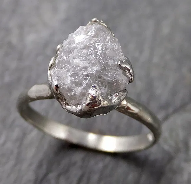 rough diamond engagement ring raw 14k white gold ring wedding diamond solitaire rough diamond ring byangeline 1113 Alternative Engagement