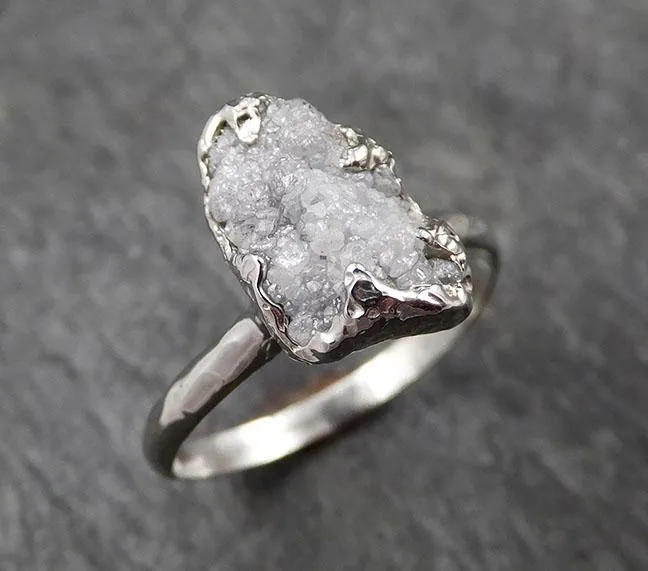 rough diamond engagement ring raw 14k white gold ring wedding diamond solitaire rough diamond ring byangeline 1428 Alternative Engagement