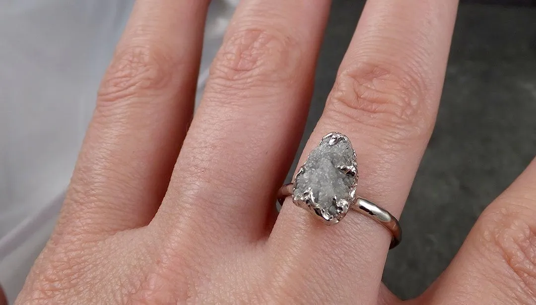rough diamond engagement ring raw 14k white gold ring wedding diamond solitaire rough diamond ring byangeline 1428 Alternative Engagement