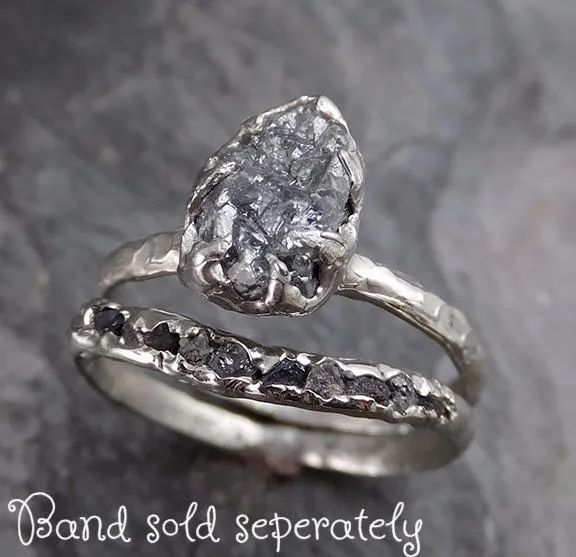 rough raw black diamond engagement ring raw 14k white gold wedding ring wedding solitaire rough diamond ring 0198 Alternative Engagement