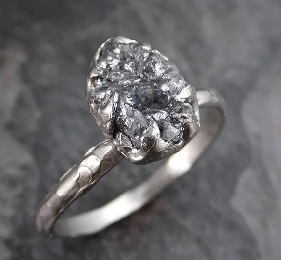 rough raw black diamond engagement ring raw 14k white gold wedding ring wedding solitaire rough diamond ring 0198 Alternative Engagement