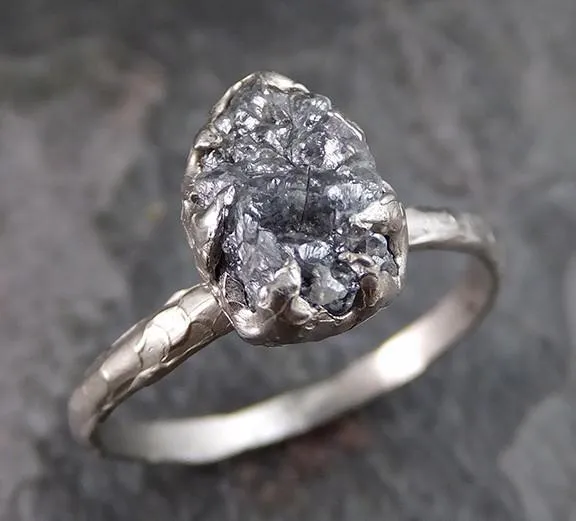 rough raw black diamond engagement ring raw 14k white gold wedding ring wedding solitaire rough diamond ring 0198 Alternative Engagement
