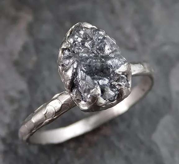 rough raw black diamond engagement ring raw 14k white gold wedding ring wedding solitaire rough diamond ring 0198 Alternative Engagement