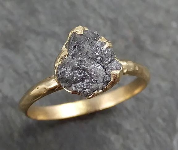 rough raw black grey diamond engagement ring raw 14k yellow gold wedding ring wedding solitaire rough diamond ring byangeline 0300 Alternative Engagement