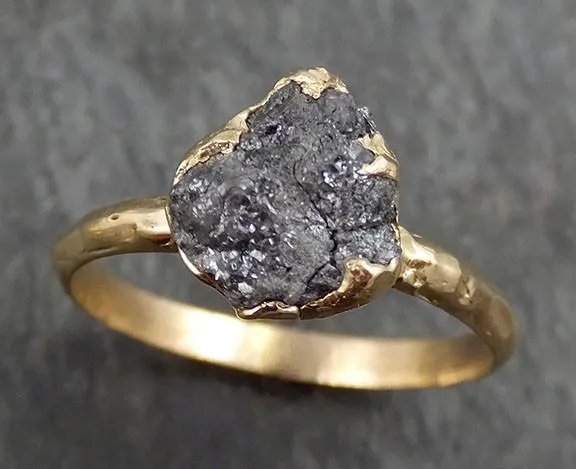 rough raw black grey diamond engagement ring raw 14k yellow gold wedding ring wedding solitaire rough diamond ring byangeline 0300 Alternative Engagement
