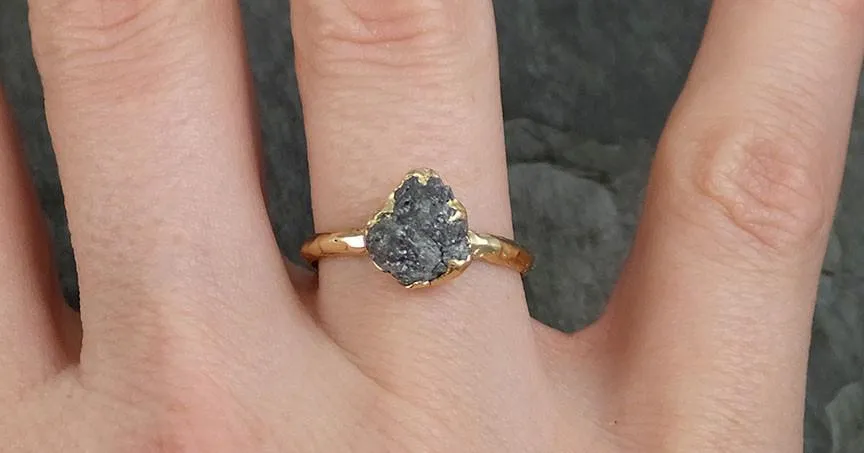 rough raw black grey diamond engagement ring raw 14k yellow gold wedding ring wedding solitaire rough diamond ring byangeline 0300 Alternative Engagement