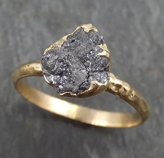 rough raw black grey diamond engagement ring raw 14k yellow gold wedding ring wedding solitaire rough diamond ring byangeline 0300 Alternative Engagement