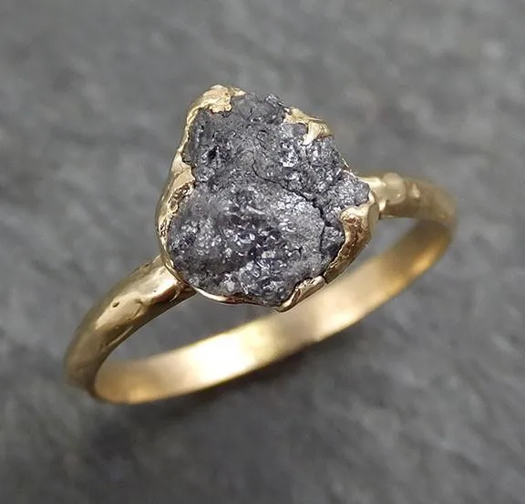 rough raw black grey diamond engagement ring raw 14k yellow gold wedding ring wedding solitaire rough diamond ring byangeline 0300 Alternative Engagement