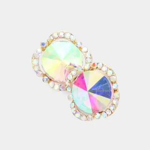 Round AB Crystal and Rhinestone Accented Pageant Earrings on Gold | Interview Earrings | 620376