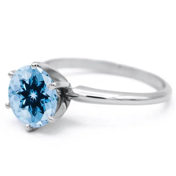 Round Aqua Blue Spinel Platinum 6 Prongs Solitaire Ring