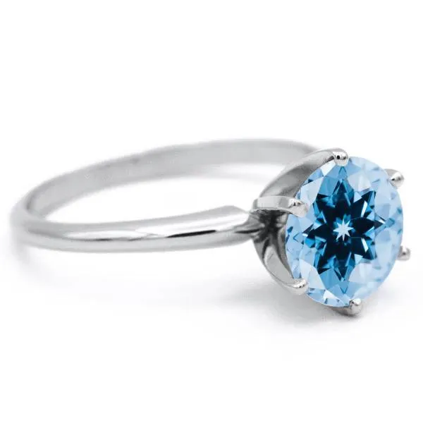 Round Aqua Blue Spinel Platinum 6 Prongs Solitaire Ring