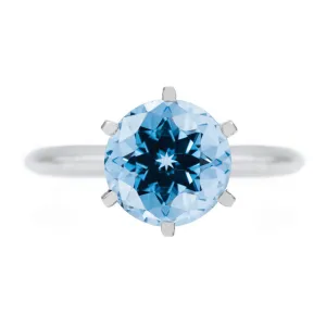 Round Aqua Blue Spinel Platinum 6 Prongs Solitaire Ring