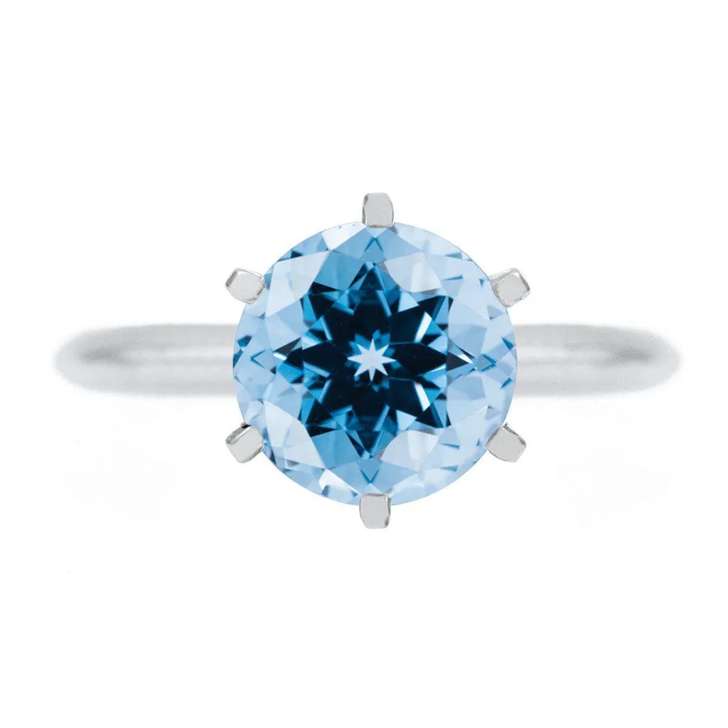Round Aqua Blue Spinel Platinum 6 Prongs Solitaire Ring