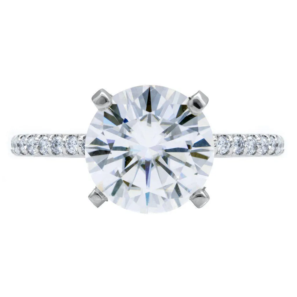 Round Center Stone 4 Prongs Diamond Accent Ice Cathedral Solitaire Ring
