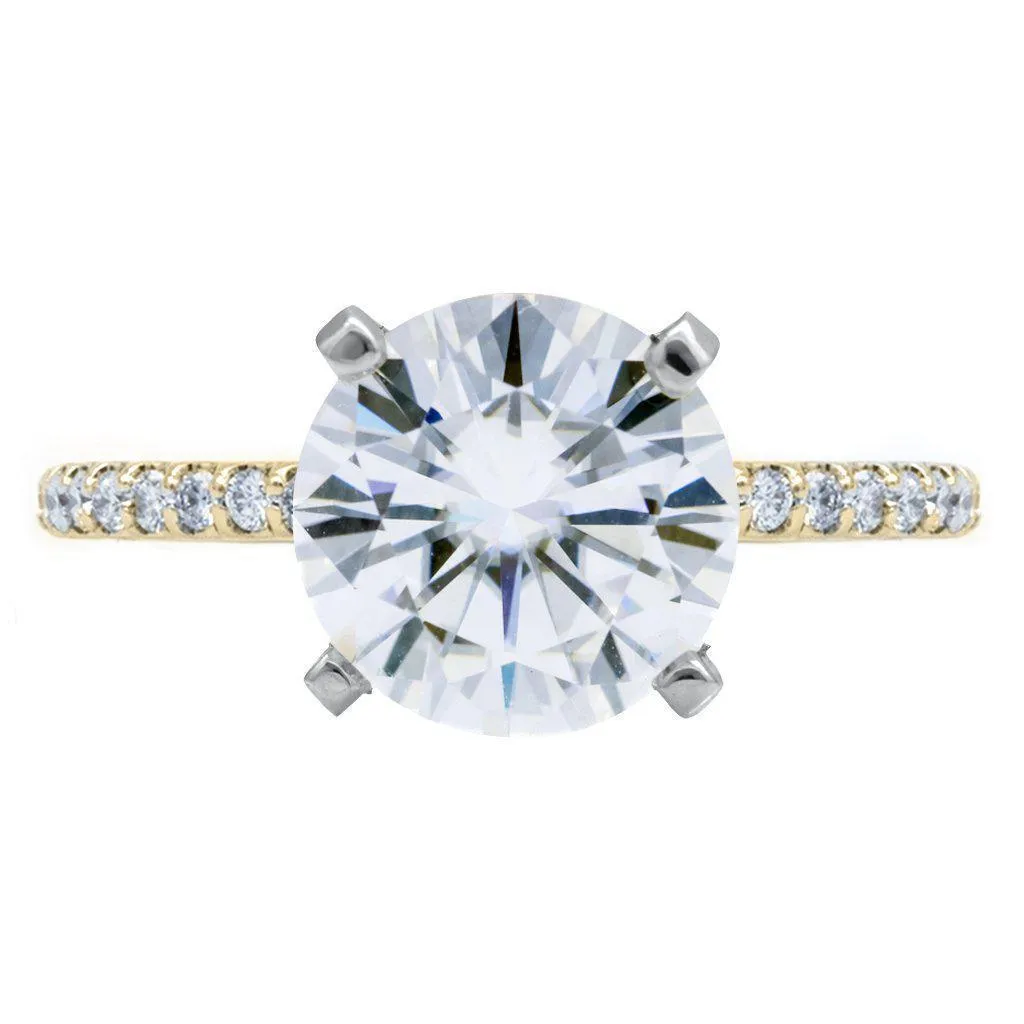 Round Center Stone 4 Prongs Diamond Accent Ice Cathedral Solitaire Ring