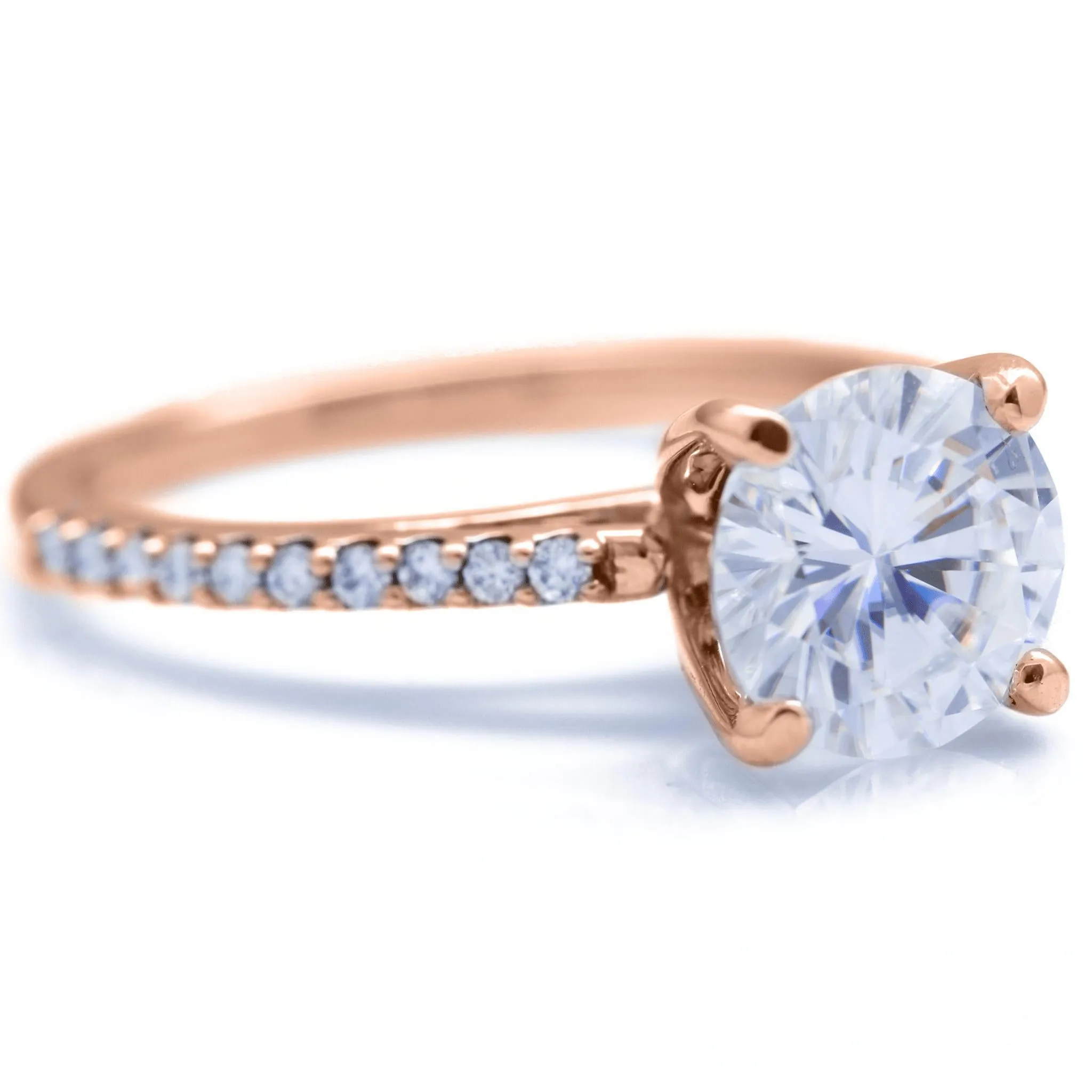 Round Center Stone 4 Prongs Diamond Accent Ice Cathedral Solitaire Ring