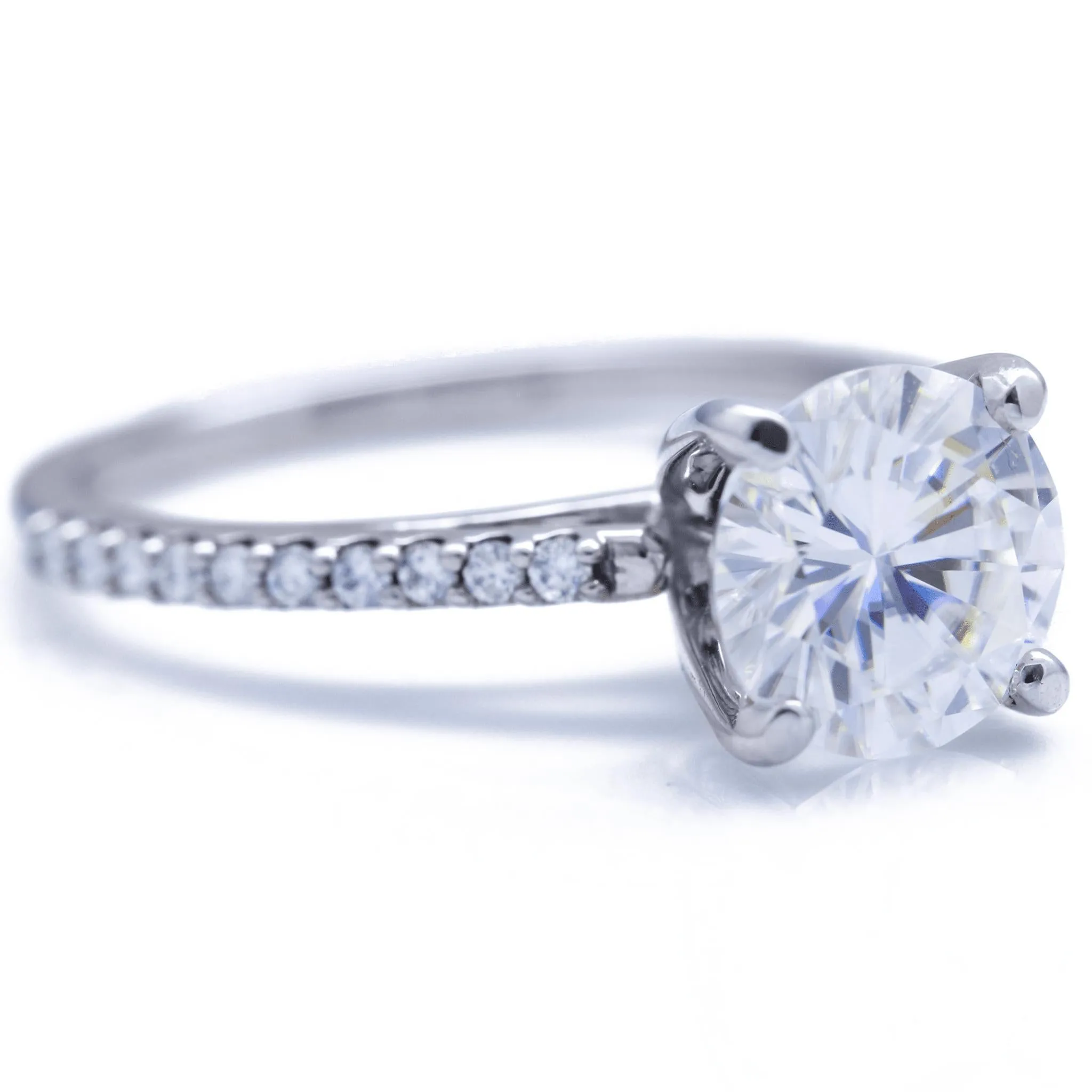 Round Center Stone 4 Prongs Diamond Accent Ice Cathedral Solitaire Ring