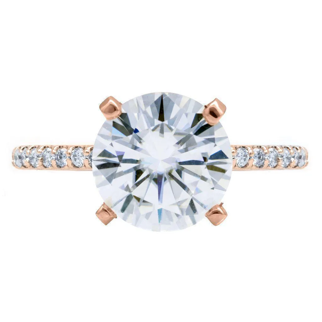 Round Center Stone 4 Prongs Diamond Accent Ice Cathedral Solitaire Ring