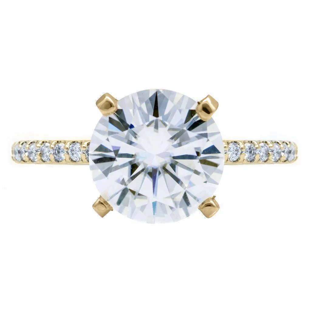 Round Center Stone 4 Prongs Diamond Accent Ice Cathedral Solitaire Ring