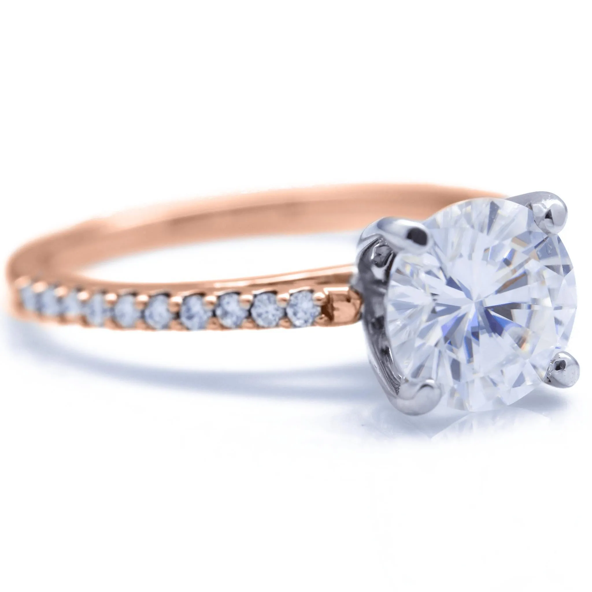 Round Center Stone 4 Prongs Diamond Accent Ice Cathedral Solitaire Ring