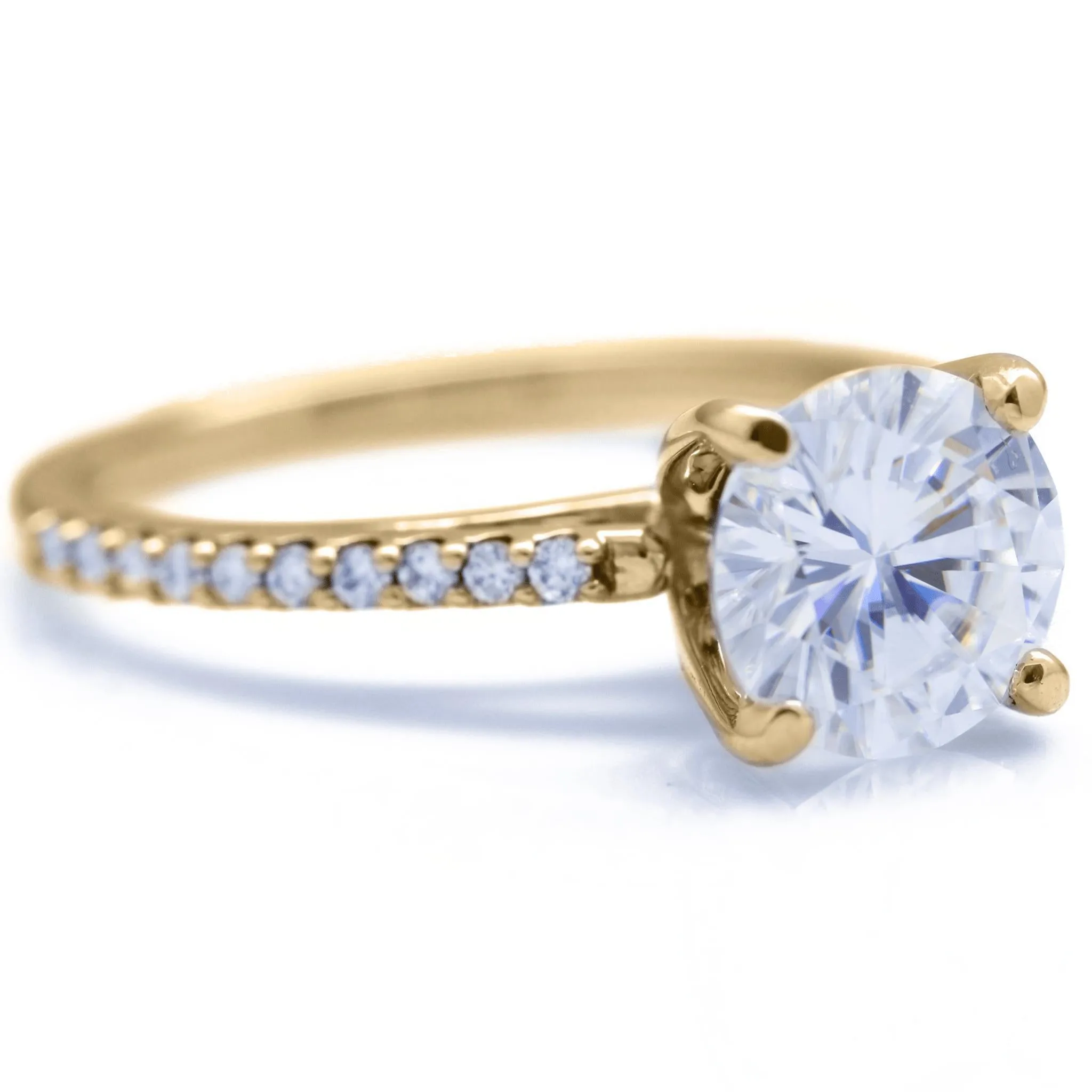 Round Center Stone 4 Prongs Diamond Accent Ice Cathedral Solitaire Ring
