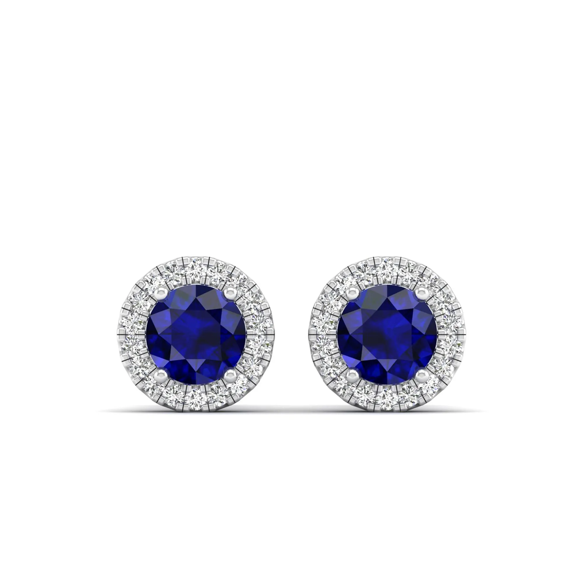 Round Sapphire Halo Diamond Stud Earrings