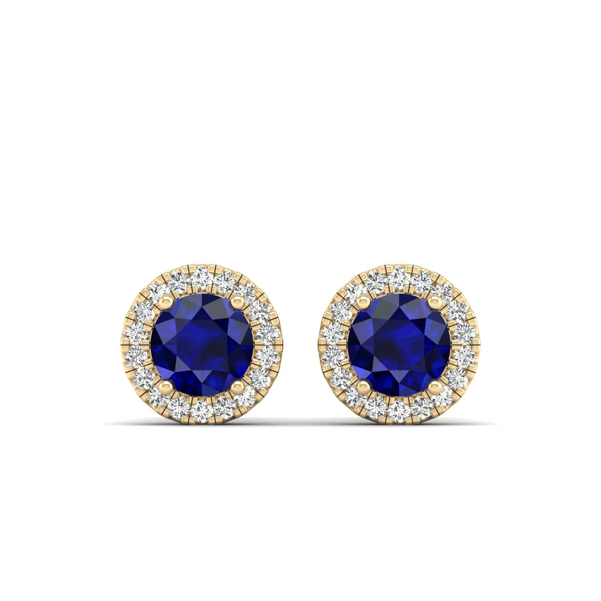 Round Sapphire Halo Diamond Stud Earrings
