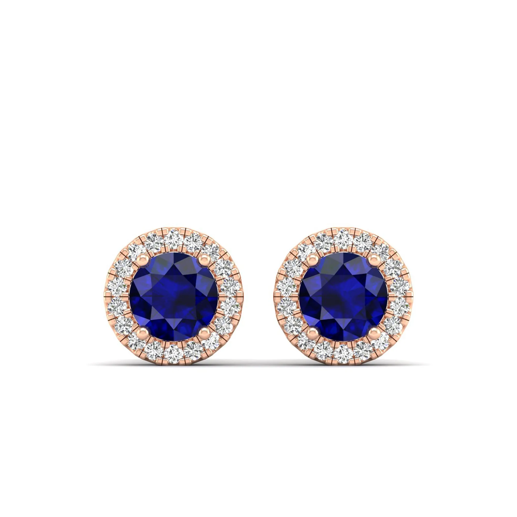 Round Sapphire Halo Diamond Stud Earrings