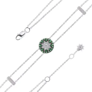 Round Star Tsavorite White Diamond Bracelet in White Gold