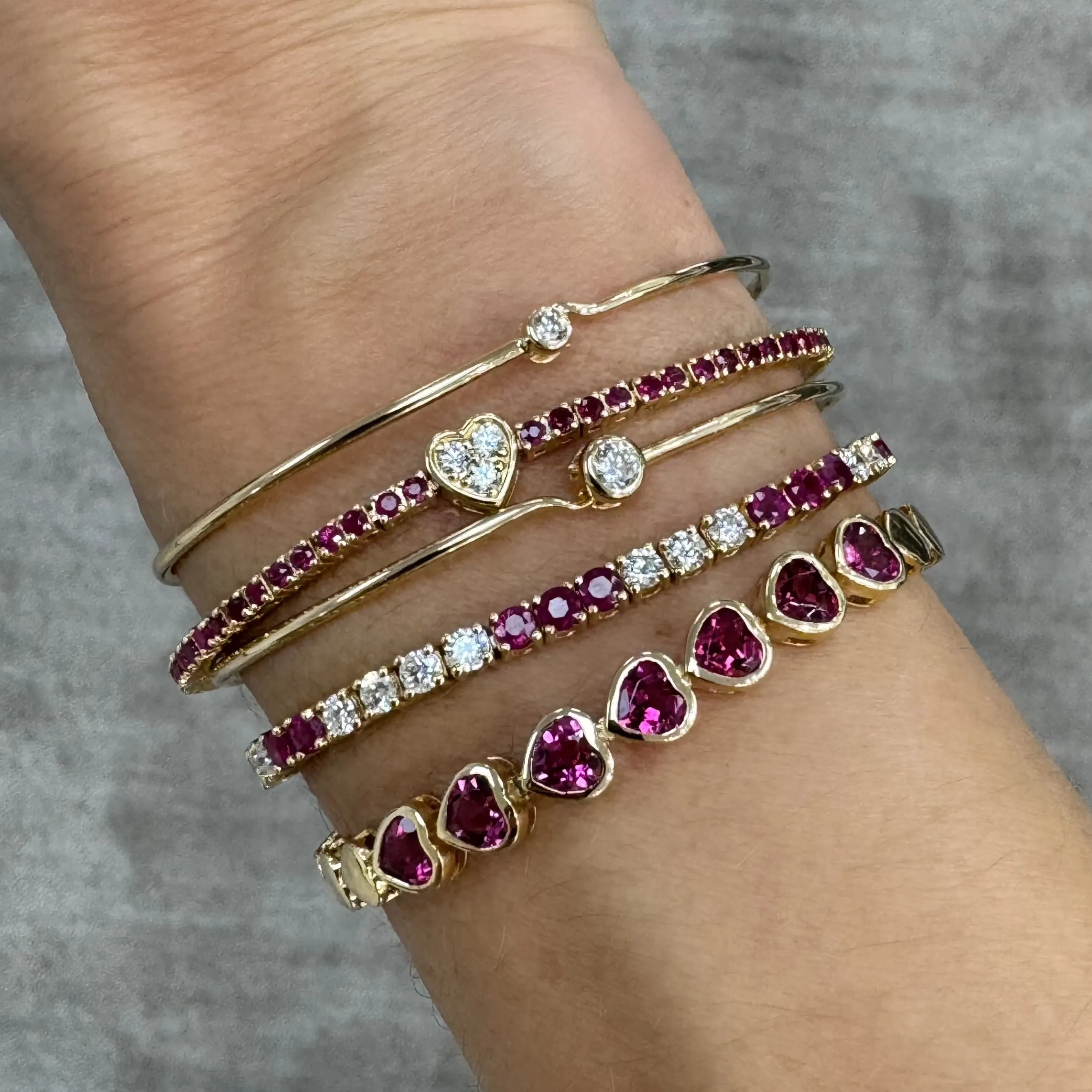 Ruby & Diamond Heart Eternity Bracelet