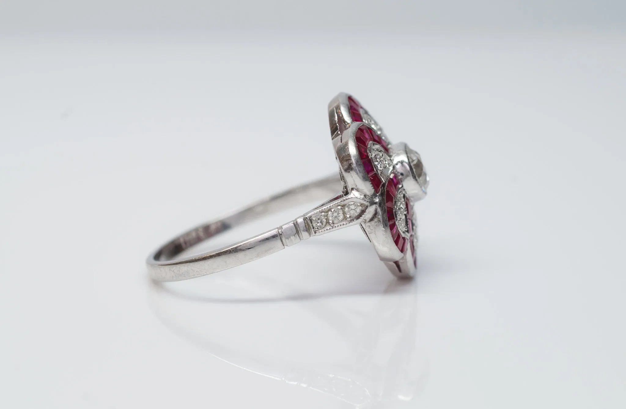 RUBY AND OLD EUROPEAN CUT DIAMOND TARGET RING