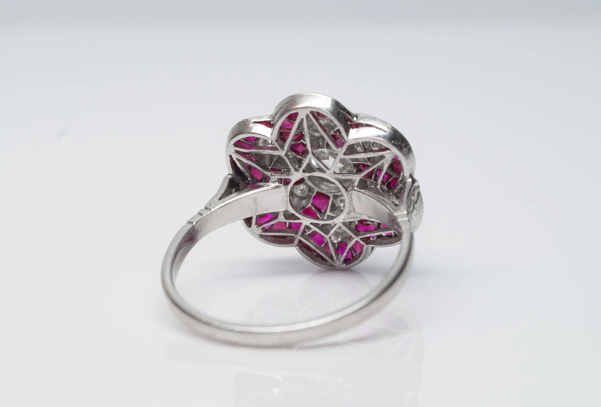 RUBY AND OLD EUROPEAN CUT DIAMOND TARGET RING
