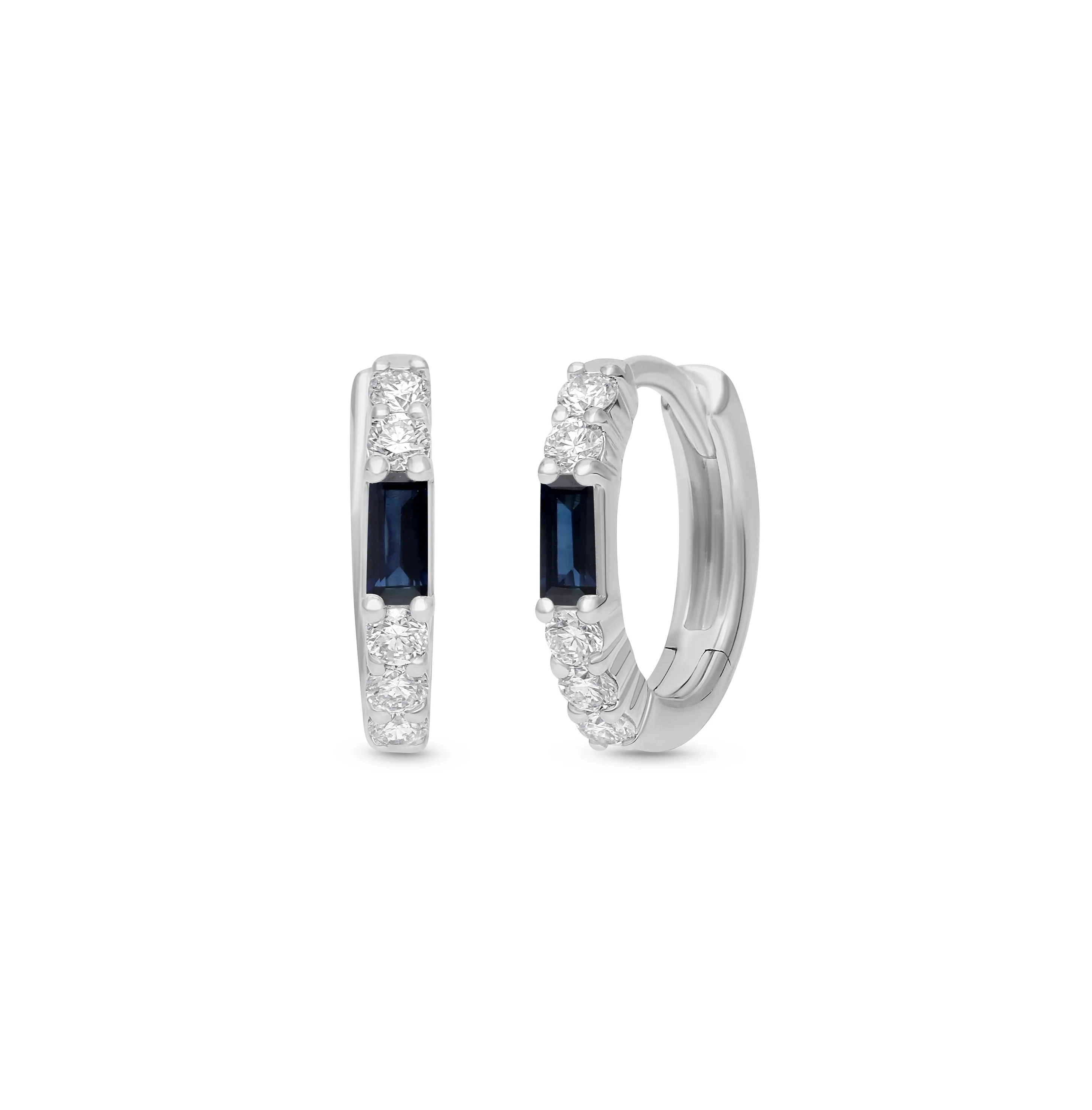 Sabel Collection Blue Sapphire and Diamond Huggie Hoop Earrings