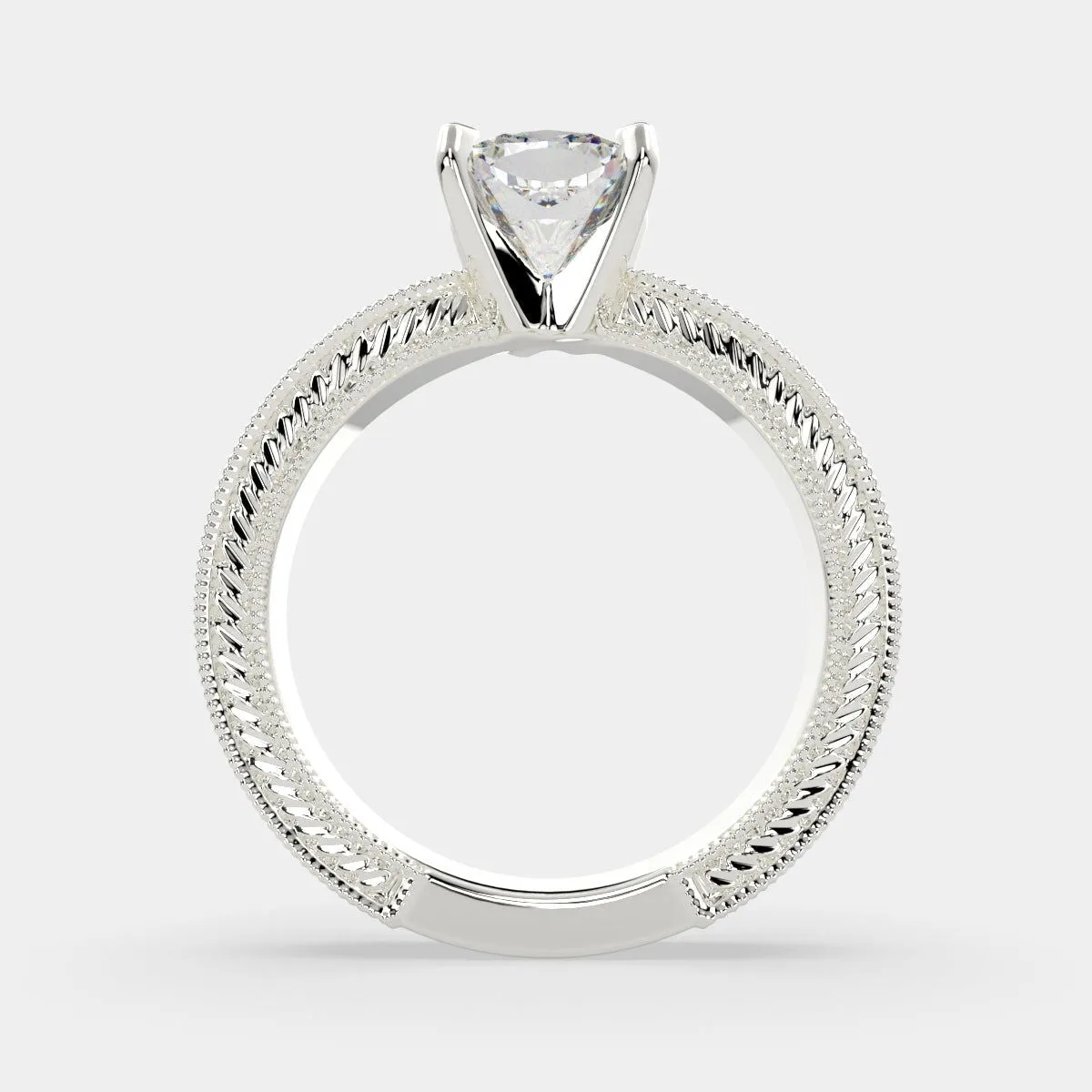 Sabrina Cushion Cut Solitaire Hand Engraved Milgrain Engagement Ring Setting